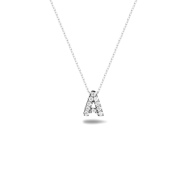 Bright, 18-karat White Gold Necklace with Diamond Pendant - A